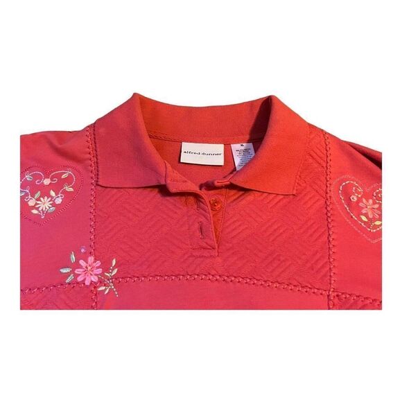 Alfred Dunner Red Sweater Top Sweatshirt XL Embroidered Heart Floral Collared - Picture 3 of 8